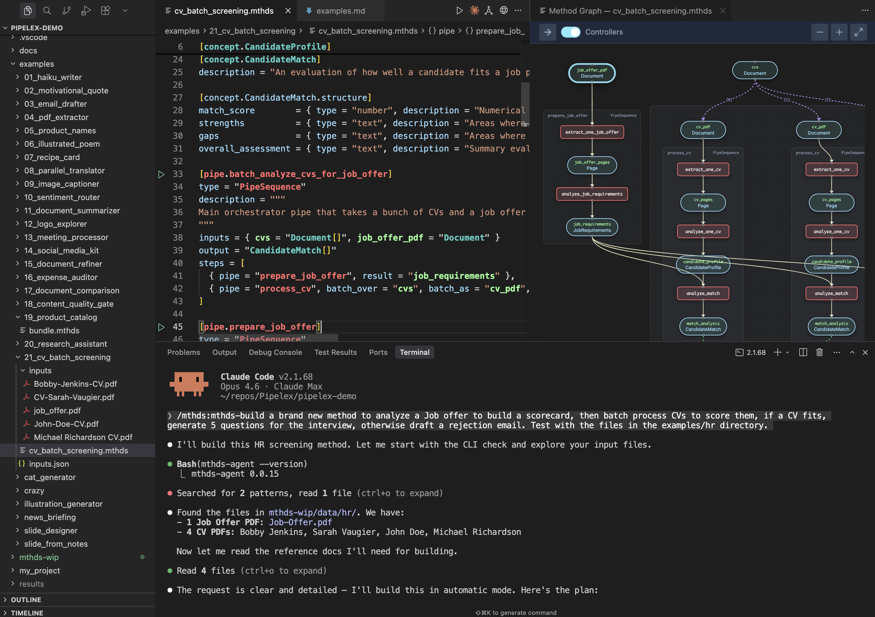 CV screening method example in Claude Code with Pipelex and MTHDS